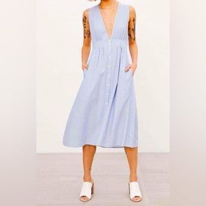 Kimchi Blue (Urban Outfitters) Blue & White
Stripe Deep-V Button Front Dress
